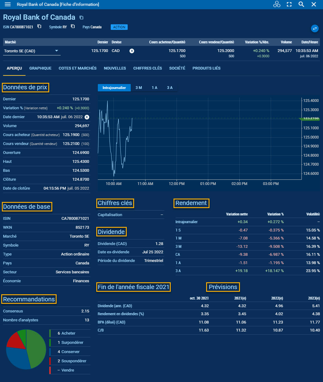 Capture d’écran de l’onglet d’aperçu d’un widget fiche d’information